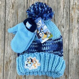 Toddler Bluey Chunky Knit Beanie Hat and Mittens, 3-Piece Set